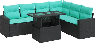 Immagine prodotto di vidaXL Set di divani da giardino 7 pezzi con cuscini in polirattan nero acacia