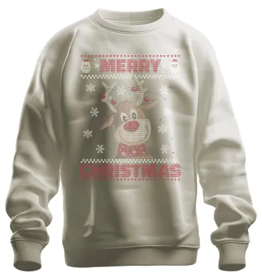 Zdjęcie produktu dla Wesołych Świąt Brzydki Sweter Renifer Prezent Świąteczny Bluza Uni  Pullover, Nature, M