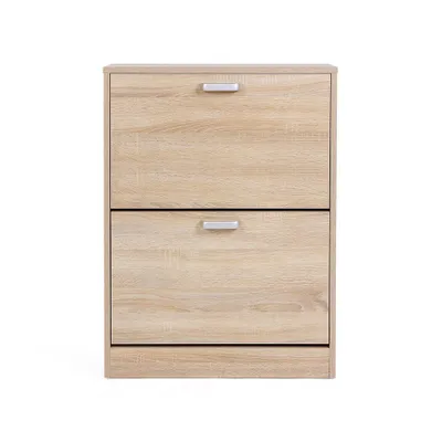 Produktbild von Famanu Schuhschrank mit 2 Klappen - Verstellbare Fächer - Eichenoptik - 60 x 83,5 x 24 cm
