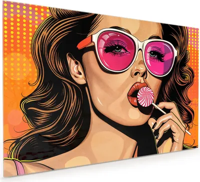 Produktbild von Küchenrückwand Spritzschutz Glas mit Motiv Frau Mit Lollipop 40 x 40 cm