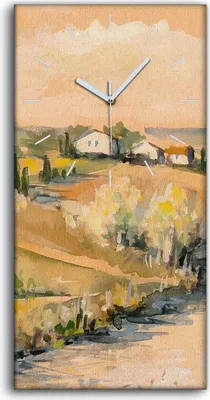 Produktbild von Wohnzimmer-Bild Leinwand Uhr Geräuschlos 30x60 Toskanische Landschaft Aquarelle - weiße Hände