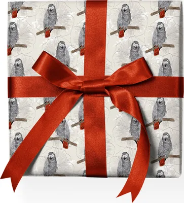 Produktbild von Zauberhaftes Kakadu Geschenkpapier handgemalt mit Blüten und Papageien, beige, grau - G23019, 32 x 48cm