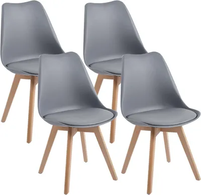 Produktbild von TEENO Esszimmerstühle, Küchenstuhl, skandinavisch, Retro mit Rückenlehne, gepolsterte Sitzfläche aus massiver Buche（Grau, 4er Set）