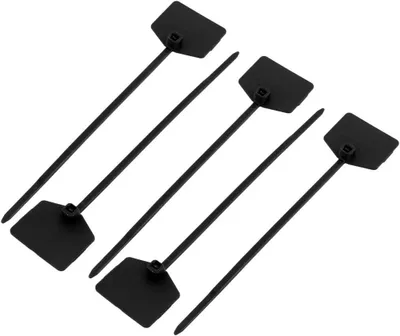 Produktbild von 5 Stück selbstsichernde Nylon-Kabelbinder 3×120 mm, schwarzes Kabeletikett, Kabelmarkierungsverbinder