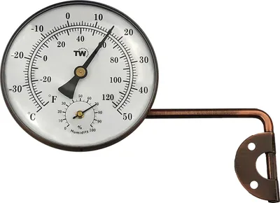 Produktbild von Außen-Thermometer Hygrometer mit stilvollem Ziffernblatt-Design - Geeignet für die Messung von Außentemperatur und -feuchtigkeit - Wand-Gewächshaus Garage mit schwenkbarem Arm für einfaches Ablesen