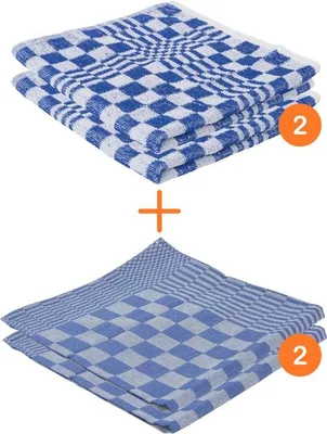 Zdjęcie produktu dla Zestaw ręczników kuchennych i ścierek Unyqoos® – 4 sztuki (2 ręczniki o wymiarach 50x50 cm, 2 ściereczki o wymiarach 65x65 cm) – 100% bawełna, w kratkę, kolor niebieski