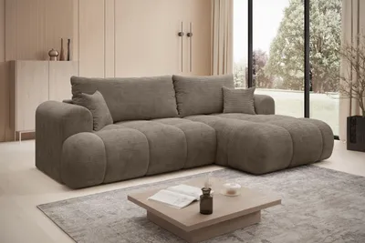 Productafbeelding van Eckbank TREVIO, rechts, in bruin, bekleding: stof POSO, afmetingen: 260 x 93 x 165 cm – Moderne designbank met ottoman
