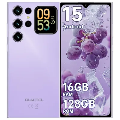 Produktbild von OUKITEL C62 Handy Ohne Vertrag Android 15,6.88 Zoll Smartphone mit Rückseitigem Display,16GB RAM+128GB ROM, 5000mAh Akku,Dual SIM/Face ID/GPS,Violett