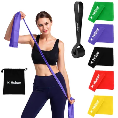 Produktbild von Hulser Lange Widerstandsband Set 6-teilig – mit Türanker – 4,5 bis 27 kg – 200 cm – Fitness Widerstandsbänder – Stretchband – Pilates Band