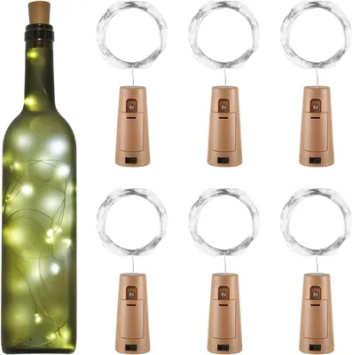 Productafbeelding van Flessenlichtketting kurk - Set van 6 - LED-flessenlicht batterij lichtketting 2 m 20 LED