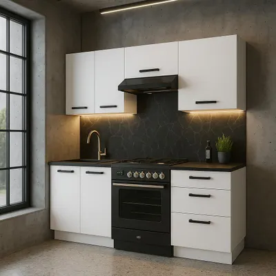 Produktbild von ULWEHOME | Küchenzeile 180 cm Mattweiß, Küchenmöbel-Set mit Arbeitsplatte 1,8 m, Küchenblock, Spülenschrank, Schubladenschrank und Oberschränken