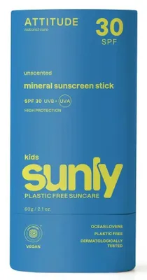 Productafbeelding van Attitude Sunly Zonnebrandstick Spf30 Kids Ongeparfumeerd (60 gr)