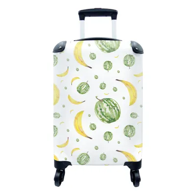 Produktbild von MuchoWow® Koffer Handgepäck Trolley Rollkoffer Kleine Reisekoffer mit 4 Rollen - Bananen - Melonen - Schablonen - Cabin Size < 55x40x23 cm & 55x40x20 cm - Fotokoffer - Kabinenkoffer - Boardgepäck - Reise-Box - Reisekoffer - Reisegepäck - Koffer mit Bild - Trolley für Kinder