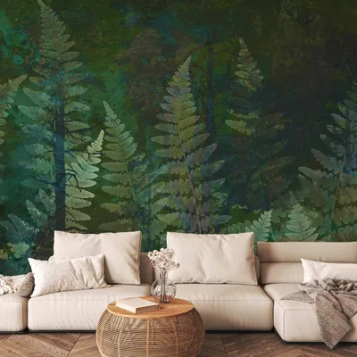 Produktbild von Selbstklebende Folie Fototapete - Green abstraction in the forest - fern leaves in the trunks with patterns 98x70 cm Blätter b-A-10152-a-b