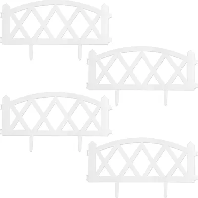 Four white garden fence borders arranged in a grid on a white background.