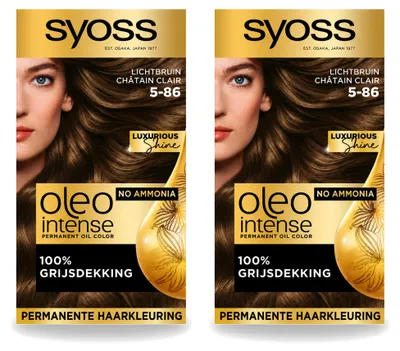Imagen del producto de 2 unidades de tinte permanente para el cabello SYOSS Oleo Intense 5-86, color castaño claro, pack económico