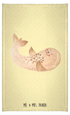 Produktbild von Mr. & Mrs. Panda Handtuch Robbe Liegen - Gelb Pastell - Geschenk, Robben, baumwolle, Frotteehandtuch, Gästetuch, Klein, Lustige Sprüche, Strand, Gästehandtuch 30x50