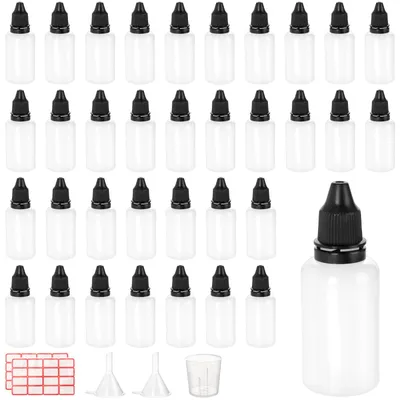 Zdjęcie produktu dla 100 sztuk plastikowych butelek dozujących o pojemności 30 ml, z lejkiem i miarką