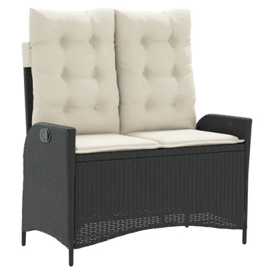 Image de vidaXL Banc de jardin Réglable avec coussins Noir Poly Rattan