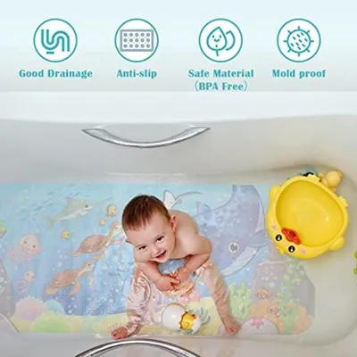 Produktbild von PolkaHome® Kinder-Badematte, Anti-Rutsch-Matte, Duschmatte für Kinder, 100 x 40 cm, Wal-Cartoon-Design, mit 200 Saugnäpfen, BPA-frei
