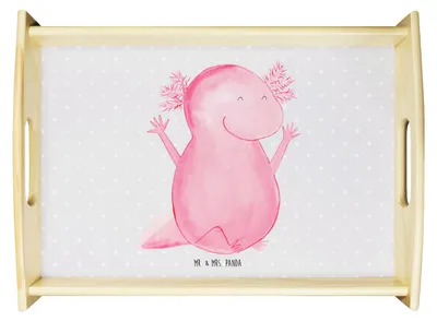 Produktbild von Mr. & Mrs. Panda Tablett Axolotl Hurra - Grau Pastell - Geschenk, Molch, Servier, Freude, Lurch, Fröhlich, Deko, Spaß, Bett-Tablett, für bett, sofatablett