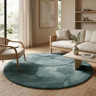 Produktbild von Luxus Super Soft Kunstfellteppich Pearl Blaugrau Rund, Größe:120 cm Rund