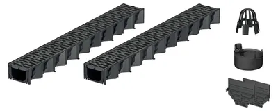 Produktbild von 2x1m ACO Hexaline 2.0 Entwässerungsrinne mit Microgrip Stegrost Ablauf vertikal Bodenrinne Terrassenrinne