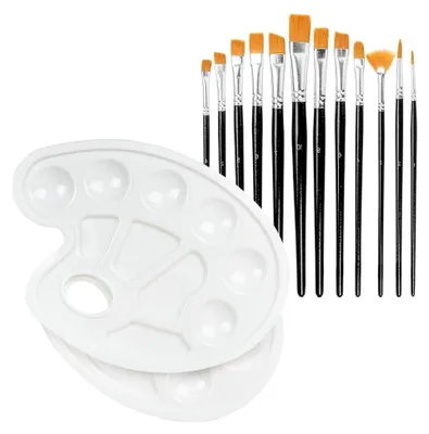 Produktbild von Pinselset mit 12 Pinseln und 2 Mischpaletten