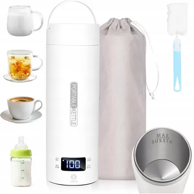 Obrázok produktu pre Cestovný ohrievač vody 450 ml, nerezová oceľ 316 | 4 teplotné stupne, LCD displej | Termohrnček, 300 W