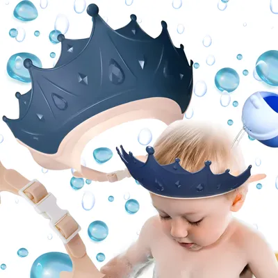 Produktbild von Duschhaube Kinder, Baby Verstellbarer Shampoo Schutz, Baby Shampoo Kappe, Weiche Kappe Hut, Haare Waschen Kinderschutz Krone Blau