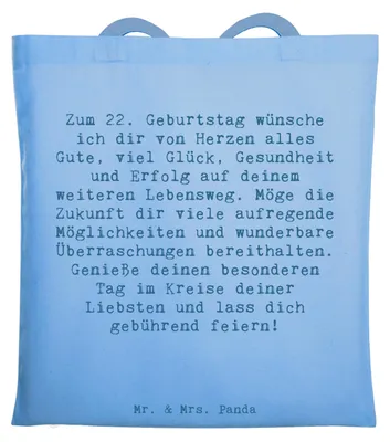 Produktbild von Mr. & Mrs. Panda Tote Bag Spruch 22. Geburtstag - Sky Blue - Geschenk, Dekoration, Laptoptasche, festivaltasche, Freude, aufregende Möglichkeiten, Glückwünsche, Tasche
