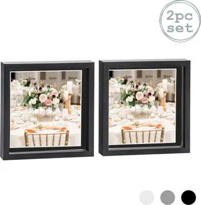 Produktbild von Nicola Spring 2 Stück 10 x 10 3D-Schatten-Kasten-Foto-Rahmen-Set - Craft Anzeigen Bilderrahmen mit 8 x 8 Mount - Glas Aperture - Schwarz / Schwarz