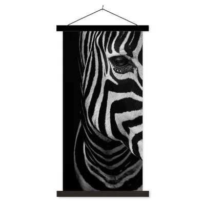 Produktbild von MuchoWow® Textilposter Tiere - Zebra - Schwarz - Weiß 40x80 cm mit schwarzem Rahmen - Wandemalerei
