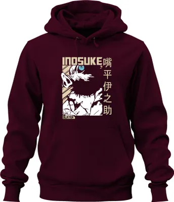 Zdjęcie produktu dla Inosuke Demon Slayer Wild Boar Mask Anime Fan Gift Japan Y2K Streetwear Uni Bluza z kapturem, bordowy, XXL