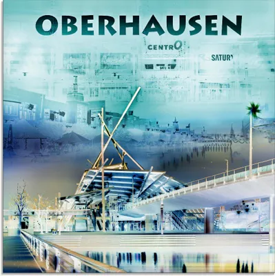 Produktbild von ARTland Glasbild Oberhausen Skyline Abstrakte Collage Größe: 50x50 cm