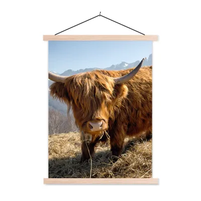 Produktbild von MuchoWow® Textilposter Schottischer Highlander - Berg - Schnee 40x53 cm mit holzfarbenen Rahmen - Schlafzimmer