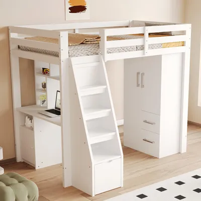 Produktbild von MODFU Kleiderkasten mit Doppeltür,Kleiderschrank Garderobenschrank mit Schubladen und Staufächern,Einzelkleiderschrank,weiß