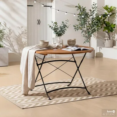 Produktbild von home24 Gartentisch - Rund - Akazie Massiv / Stahl - Braun / Schwarz