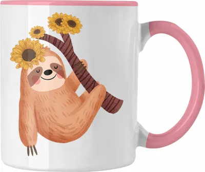Produktbild von Trendation - Süße Faultier Tasse Geschenk Ballong Geschenkidee Mädchen Jungs Coole Grafik (Rosa)