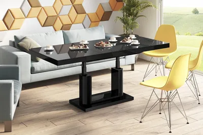 Produktbild von Design Couchtisch Tisch H-120 Hochglanz stufenlos höhenverstellbar ausziehbar Esstisch