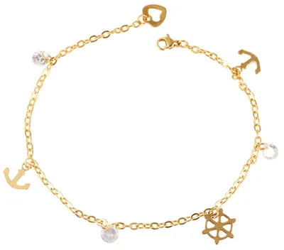 Produktbild von Akzent Edelstahl Fußkette 25cm Länge goldfarben Anker- Steinchenanhänger