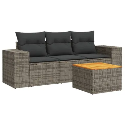 Produktbild von vidaXL 4-tlg. Garten-Sofagarnitur mit Kissen Grau Poly Rattan