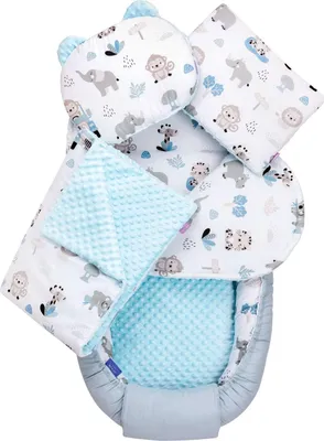 Produktbild von Blue Safari & Blue Minky 5-teiliges Set XXL Babynest