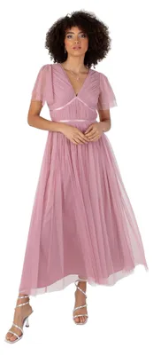 Produktbild von Anaya mit Liebe – Damenkleid im Midaxi-Länge, mit V-Ausschnitt, kurzen, fließenden Ärmeln und Schleife
