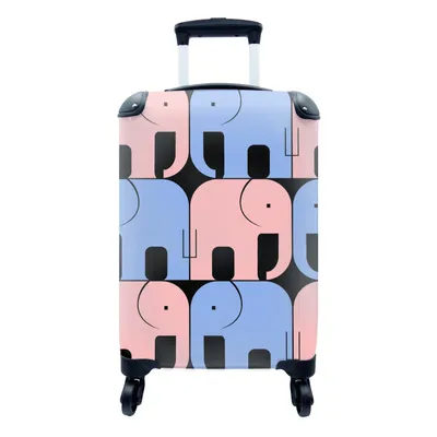 Produktbild von MuchoWow® Koffer Handgepäck Trolley Rollkoffer Kleine Reisekoffer mit 4 Rollen - Elefant - Linie - Schwarz - Muster - Cabin Size < 55x40x23 cm & 55x40x20 cm - Fotokoffer - Kabinenkoffer - Boardgepäck - Reise-Box - Reisekoffer - Reisegepäck - Koffer mit Bild - Trolley für Kinder
