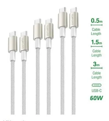 Obrázok produktu pre 4smarts 540621, USB C, USB C, USB 2.0, 0,48 Gbit/s, Strieborná, Biela