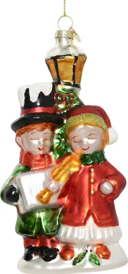 Produktbild von Christbaumschmuck Glas 14cm Singende Weihnachtskinder Figur Rot / Grün