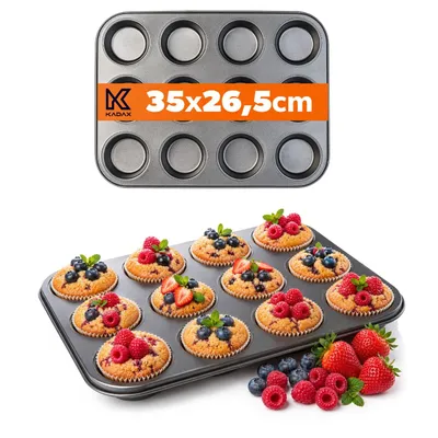 Produktbild von KADAX Muffinform, Backform für 12 Muffins, 35 x 26.5cm, aus Stahl, große Wölbungen