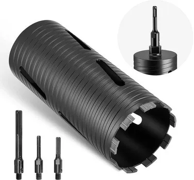 Productafbeelding van Diamantkernboor - Diameter 102 mm - Boortijd 241 mm - Binnendiameter M16 - Set bevat 3 adapters, een centrale kernboor en een schroevendraaier - geschikt voor gewapend beton, baksteen en metselwerk