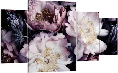 Produktbild von Bild auf Leinwand - Leinwandbild - 4 Teile - Pfingstrosen Veilchen Blumen - 160x90cm - Wand Bild - Wanddeko - Wandbilder - Leinwanddruck - Bilder - Wanddekoration - Leinwand bilder - DL160x90-5076